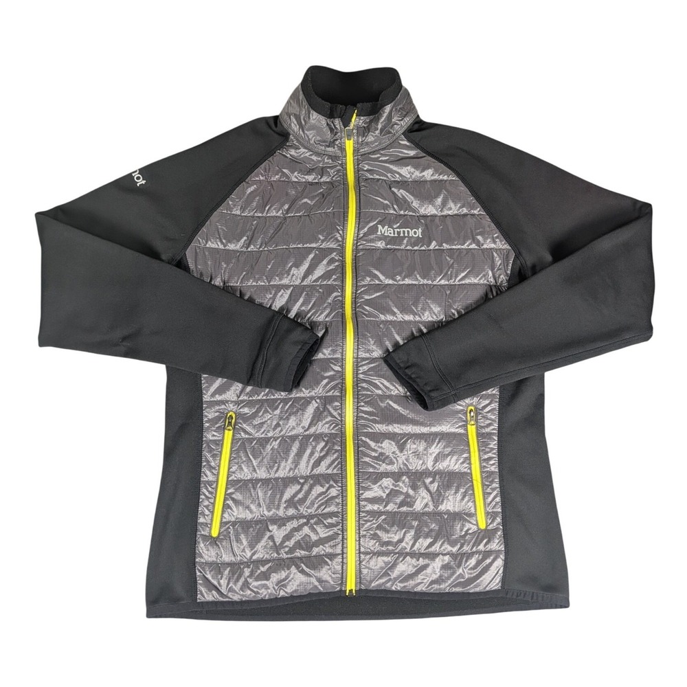 Marmot Hybrid Jacket Women Large Black Gray Neon Yellow Padded Fleece Good